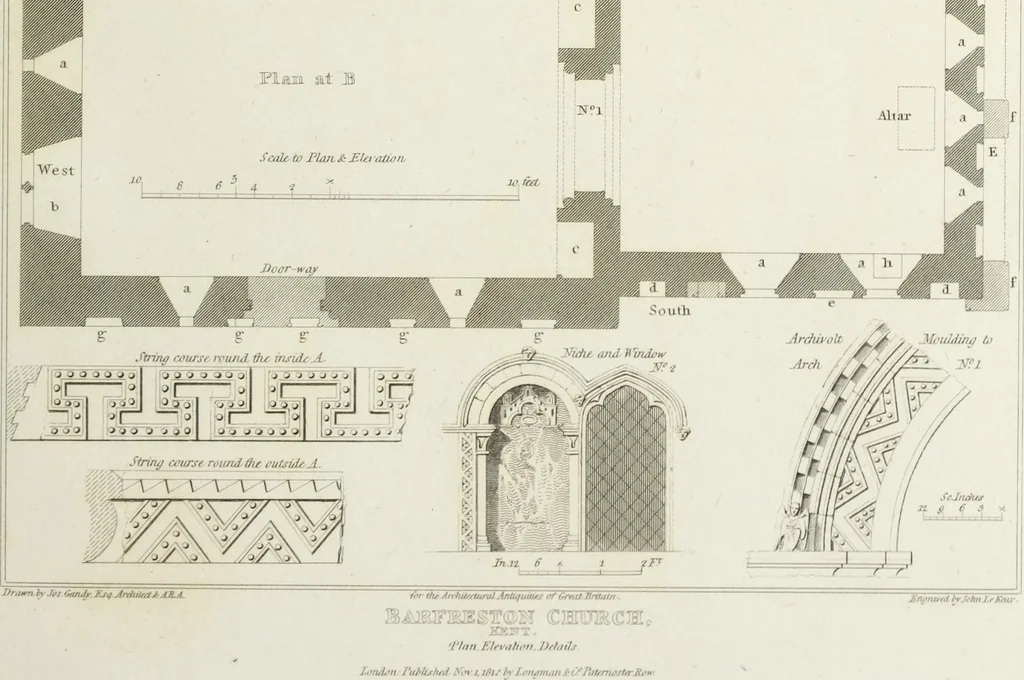 An illustration from The architectural antiquities of Great Britain, represented and illustrated in a series of views, elevations, plans, sections, and details, of various ancient English edifices : with historical and descriptive accounts of each, 1807, leaf 56