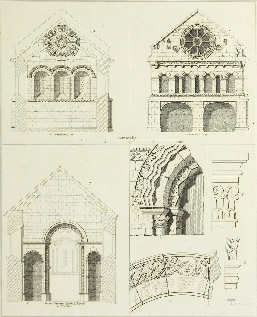 An illustration from The architectural antiquities of Great Britain, represented and illustrated in a series of views, elevations, plans, sections, and details, of various ancient English edifices : with historical and descriptive accounts of each, 1807, leaf 60