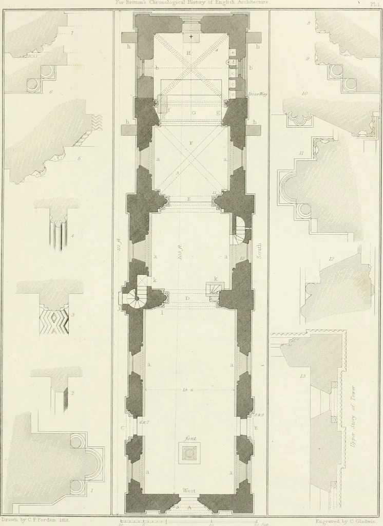 An illustration from The architectural antiquities of Great Britain : represented and illustrated in a series of views, elevations, plans, sections, and details, of various ancient English edifices : with historical and descriptive accounts of each, 1807, leaf 306