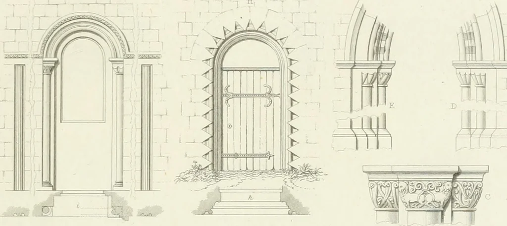 An illustration from The architectural antiquities of Great Britain : represented and illustrated in a series of views, elevations, plans, sections, and details, of various ancient English edifices : with historical and descriptive accounts of each, 1807, leaf 336