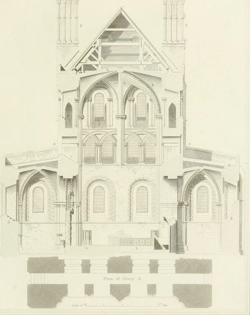 An illustration from The architectural antiquities of Great Britain : represented and illustrated in a series of views, elevations, plans, sections, and details, of various ancient English edifices : with historical and descriptive accounts of each, 1807, leaf 348