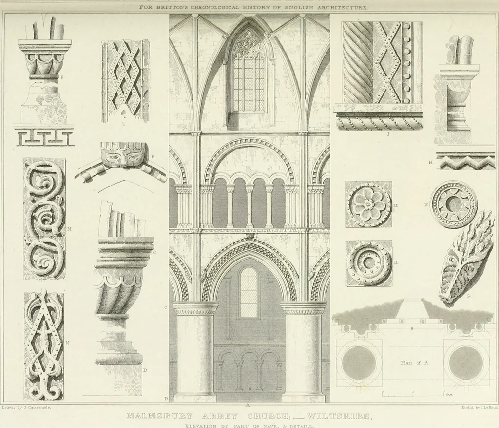 An illustration from The architectural antiquities of Great Britain : represented and illustrated in a series of views, elevations, plans, sections, and details, of various ancient English edifices : with historical and descriptive accounts of each, 1807, leaf 358