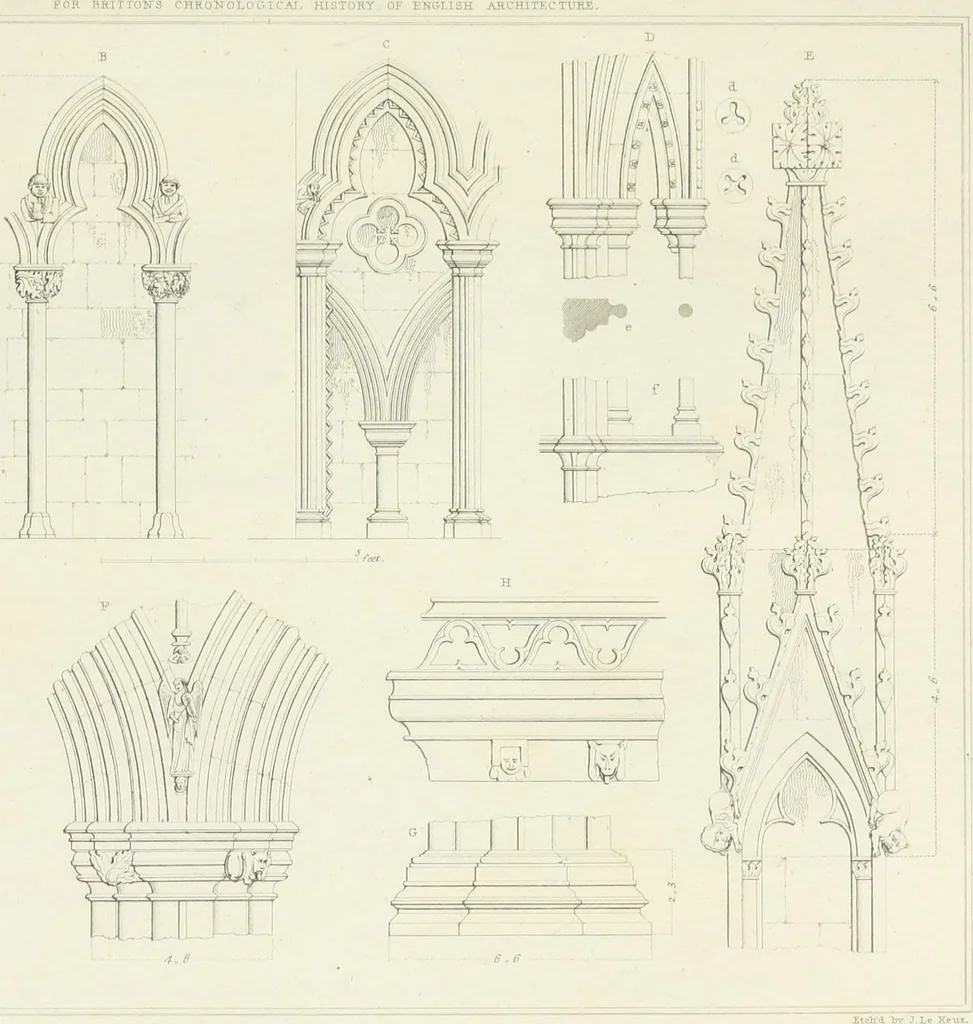 An illustration from The architectural antiquities of Great Britain : represented and illustrated in a series of views, elevations, plans, sections, and details, of various ancient English edifices : with historical and descriptive accounts of each, 1807, leaf 376