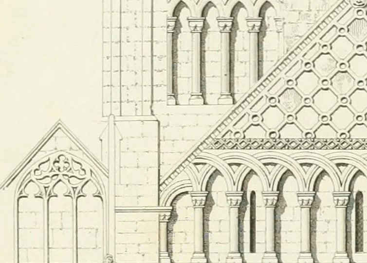 An illustration from The architectural antiquities of Great Britain : represented and illustrated in a series of views, elevations, plans, sections, and details, of various ancient English edifices : with historical and descriptive accounts of each, 1807, leaf 390