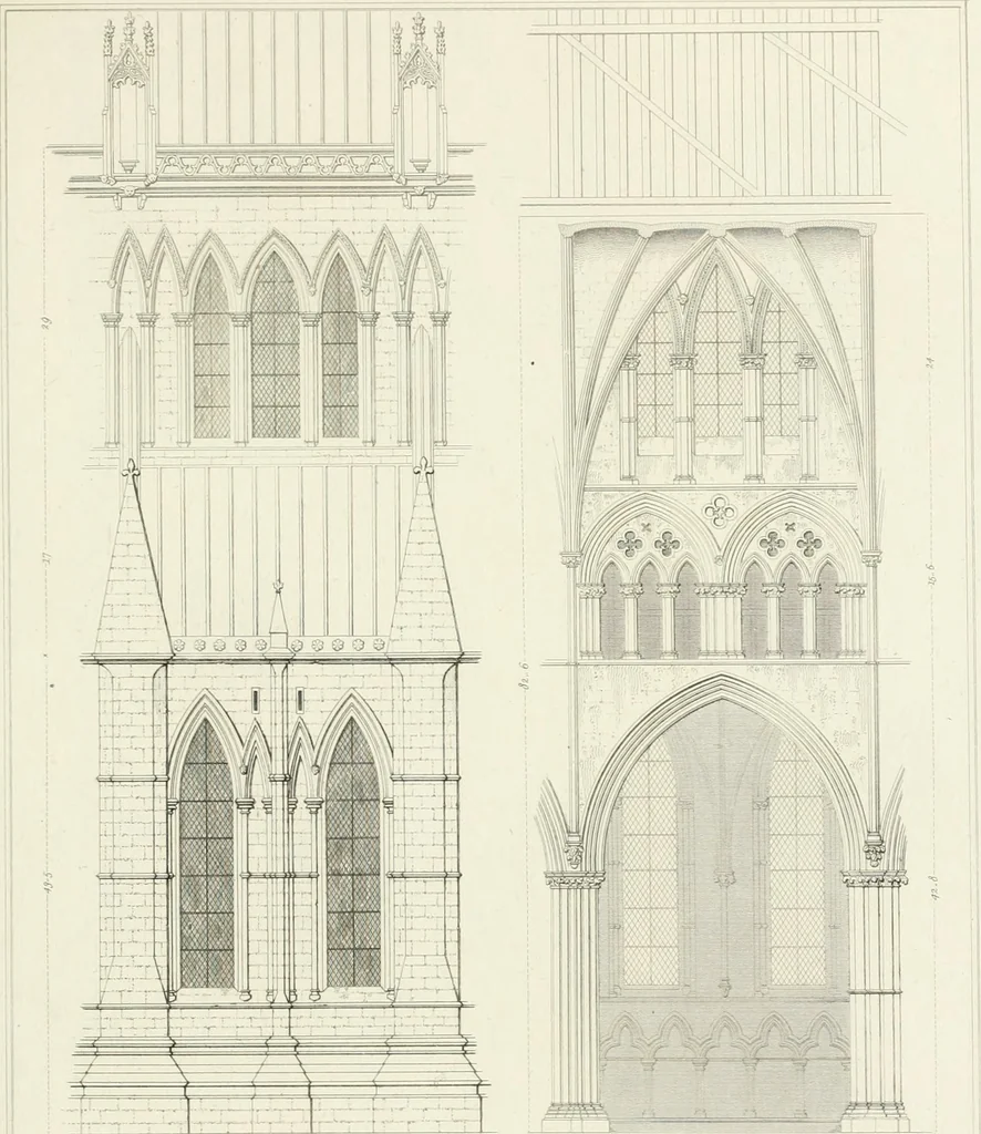 An illustration from The architectural antiquities of Great Britain : represented and illustrated in a series of views, elevations, plans, sections, and details, of various ancient English edifices : with historical and descriptive accounts of each, 1807, leaf 396