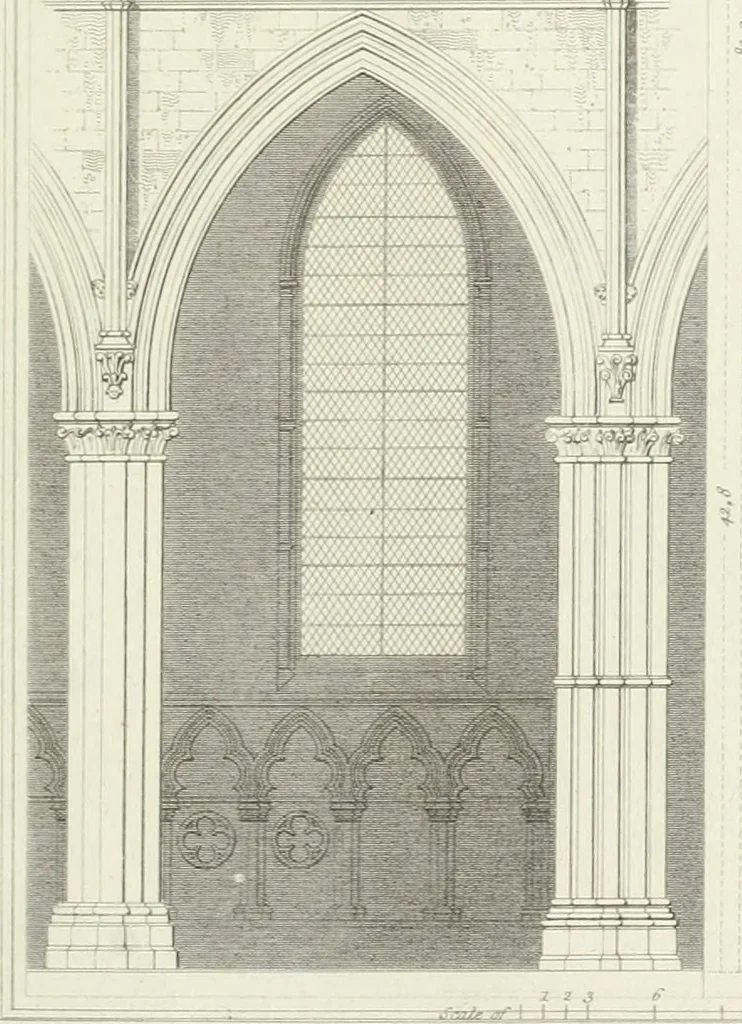 An illustration from The architectural antiquities of Great Britain : represented and illustrated in a series of views, elevations, plans, sections, and details, of various ancient English edifices : with historical and descriptive accounts of each, 1807, leaf 402