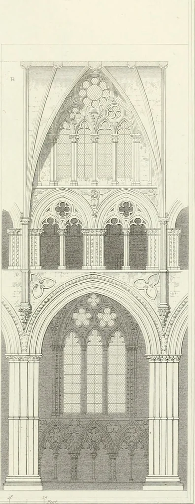 An illustration from The architectural antiquities of Great Britain : represented and illustrated in a series of views, elevations, plans, sections, and details, of various ancient English edifices : with historical and descriptive accounts of each, 1807, leaf 402