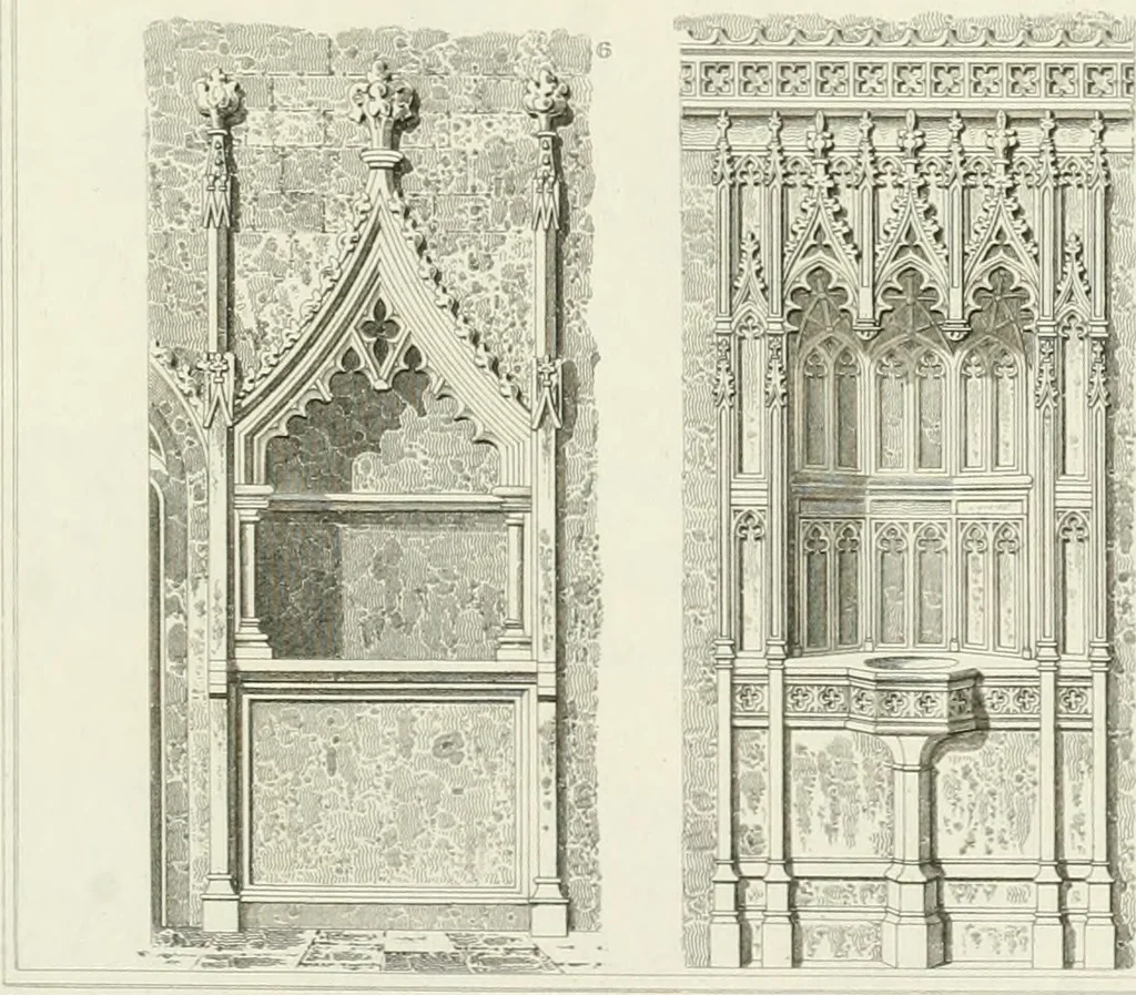 An illustration from The architectural antiquities of Great Britain : represented and illustrated in a series of views, elevations, plans, sections, and details, of various ancient English edifices : with historical and descriptive accounts of each, 1807, leaf 440