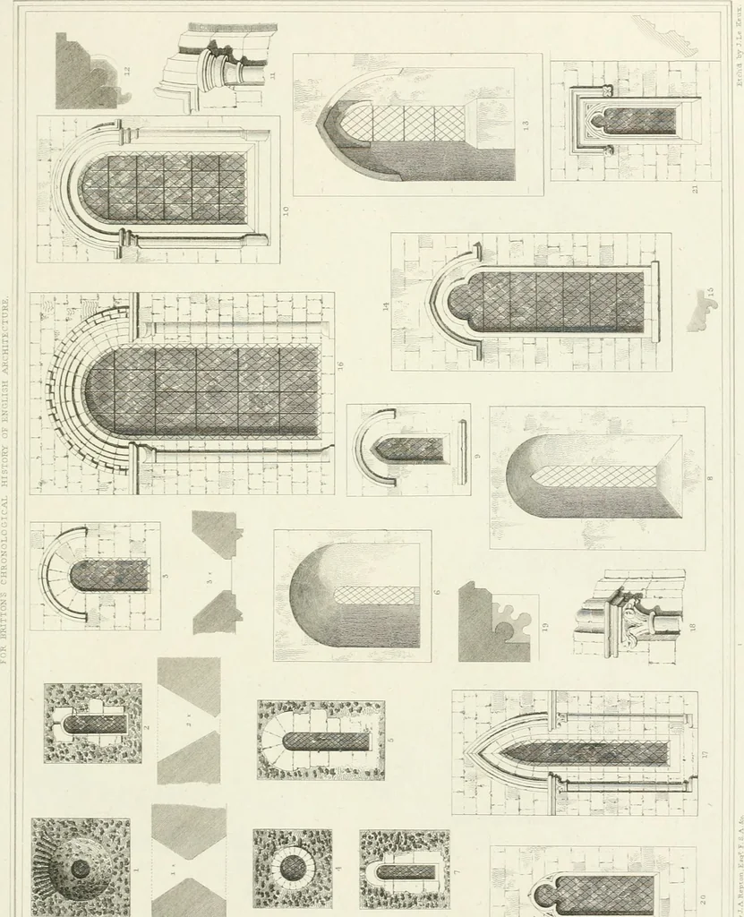 An illustration from The architectural antiquities of Great Britain : represented and illustrated in a series of views, elevations, plans, sections, and details, of various ancient English edifices : with historical and descriptive accounts of each, 1807, leaf 442