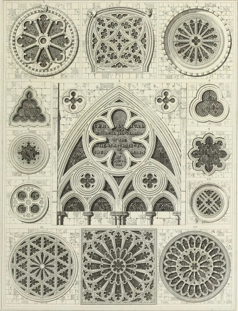 An illustration from The architectural antiquities of Great Britain, represented and illustrated in a series of views, elevations, plans, sections, and details, of various ancient English edifices : with historical and descriptive accounts of each, 1807, leaf 10