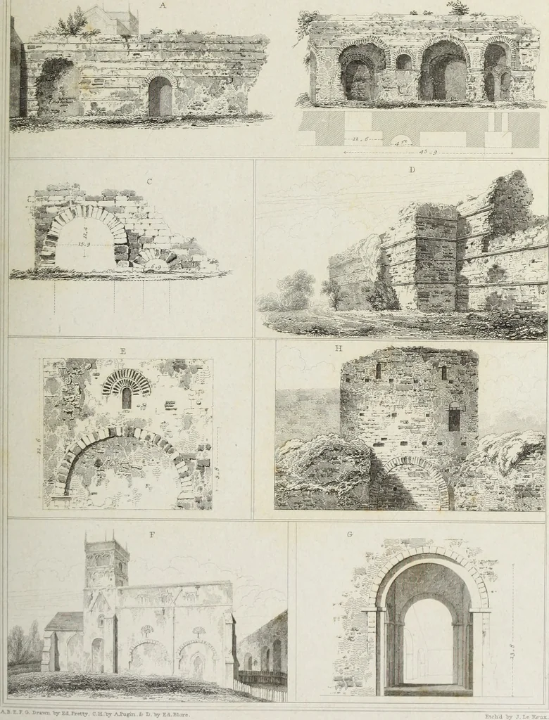 An illustration from The architectural antiquities of Great Britain, represented and illustrated in a series of views, elevations, plans, sections, and details, of various ancient English edifices : with historical and descriptive accounts of each, 1807, leaf 296
