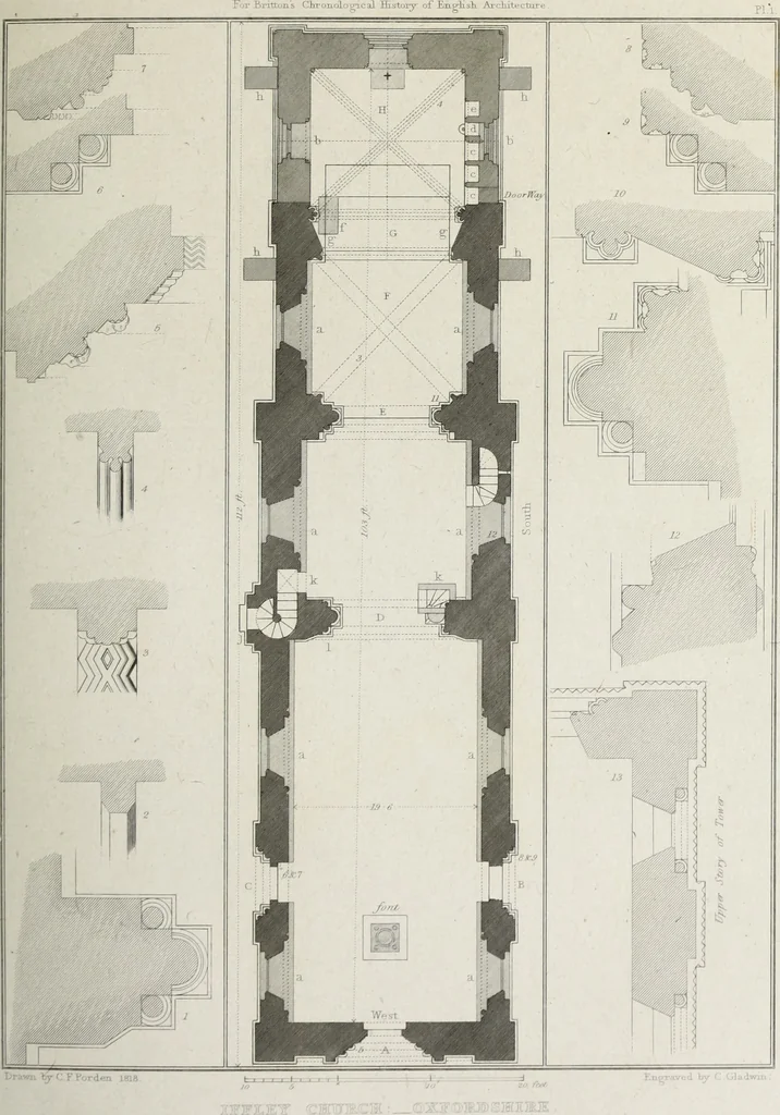 An illustration from The architectural antiquities of Great Britain, represented and illustrated in a series of views, elevations, plans, sections, and details, of various ancient English edifices : with historical and descriptive accounts of each, 1807, leaf 334