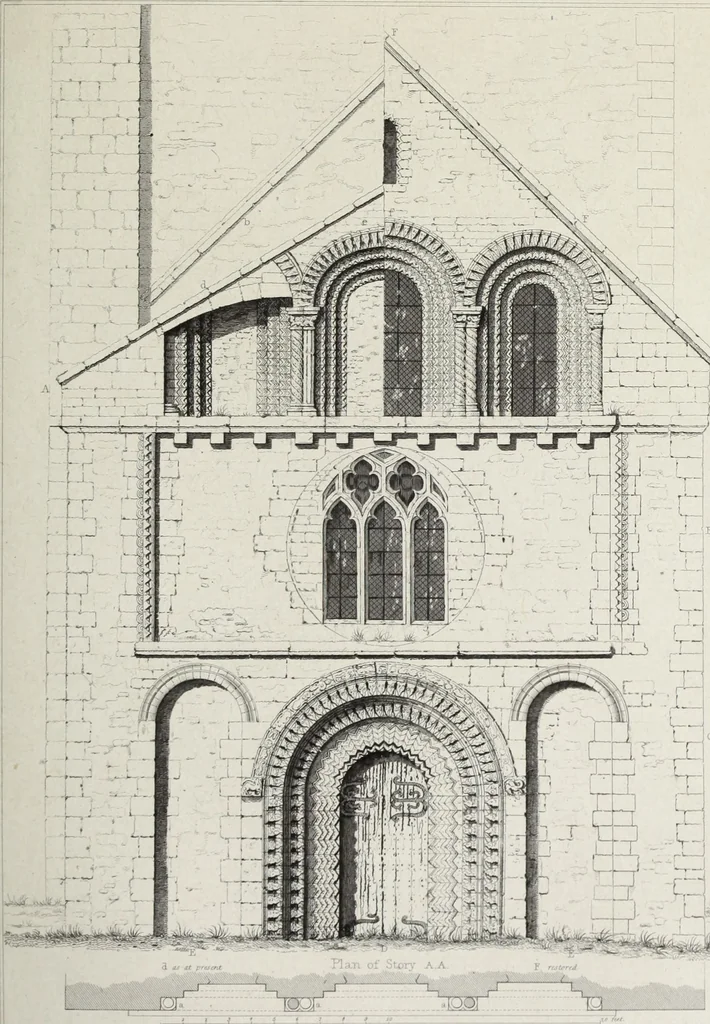 An illustration from The architectural antiquities of Great Britain, represented and illustrated in a series of views, elevations, plans, sections, and details, of various ancient English edifices : with historical and descriptive accounts of each, 1807, leaf 338