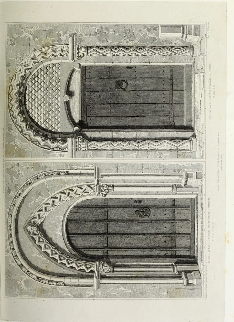 An illustration from The architectural antiquities of Great Britain, represented and illustrated in a series of views, elevations, plans, sections, and details, of various ancient English edifices : with historical and descriptive accounts of each, 1807, leaf 376