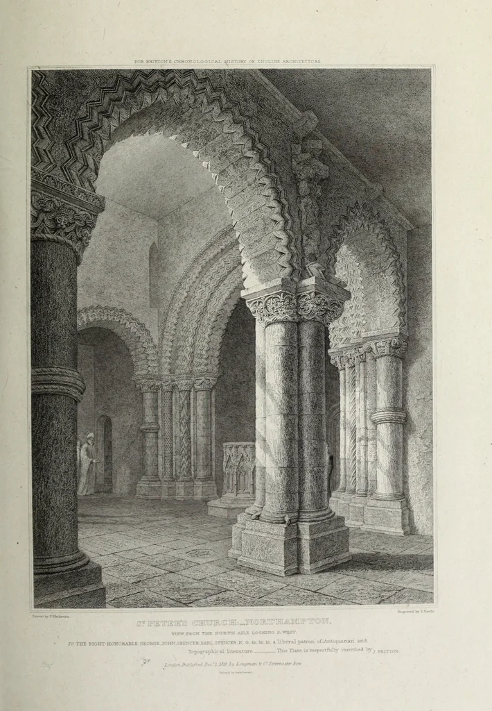 An illustration from The architectural antiquities of Great Britain, represented and illustrated in a series of views, elevations, plans, sections, and details, of various ancient English edifices : with historical and descriptive accounts of each, 1807, leaf 386
