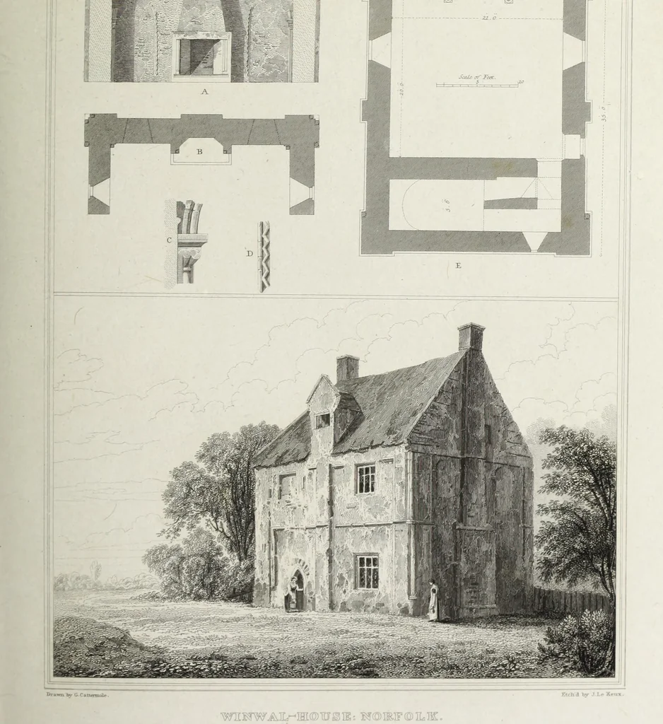 An illustration from The architectural antiquities of Great Britain, represented and illustrated in a series of views, elevations, plans, sections, and details, of various ancient English edifices : with historical and descriptive accounts of each, 1807, leaf 404