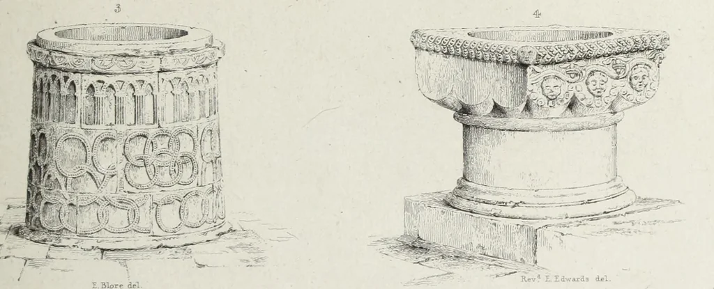 An illustration from The architectural antiquities of Great Britain, represented and illustrated in a series of views, elevations, plans, sections, and details, of various ancient English edifices : with historical and descriptive accounts of each, 1807, leaf 408