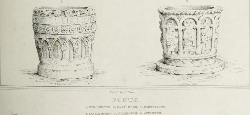 An illustration from The architectural antiquities of Great Britain, represented and illustrated in a series of views, elevations, plans, sections, and details, of various ancient English edifices : with historical and descriptive accounts of each, 1807, leaf 408