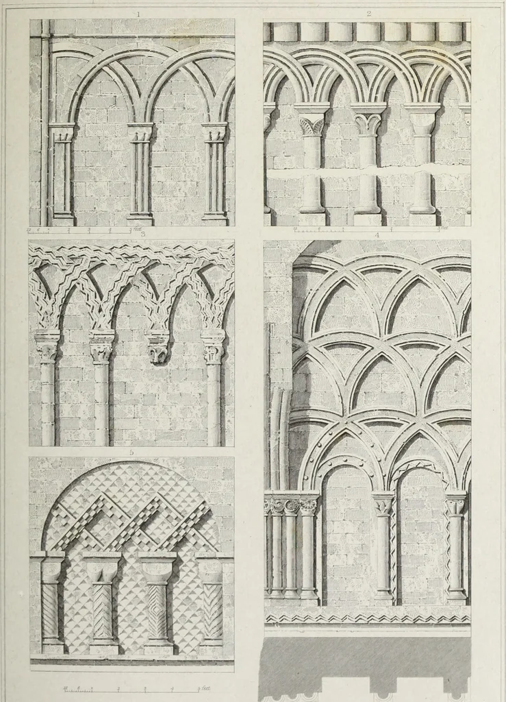 An illustration from The architectural antiquities of Great Britain, represented and illustrated in a series of views, elevations, plans, sections, and details, of various ancient English edifices : with historical and descriptive accounts of each, 1807, leaf 412