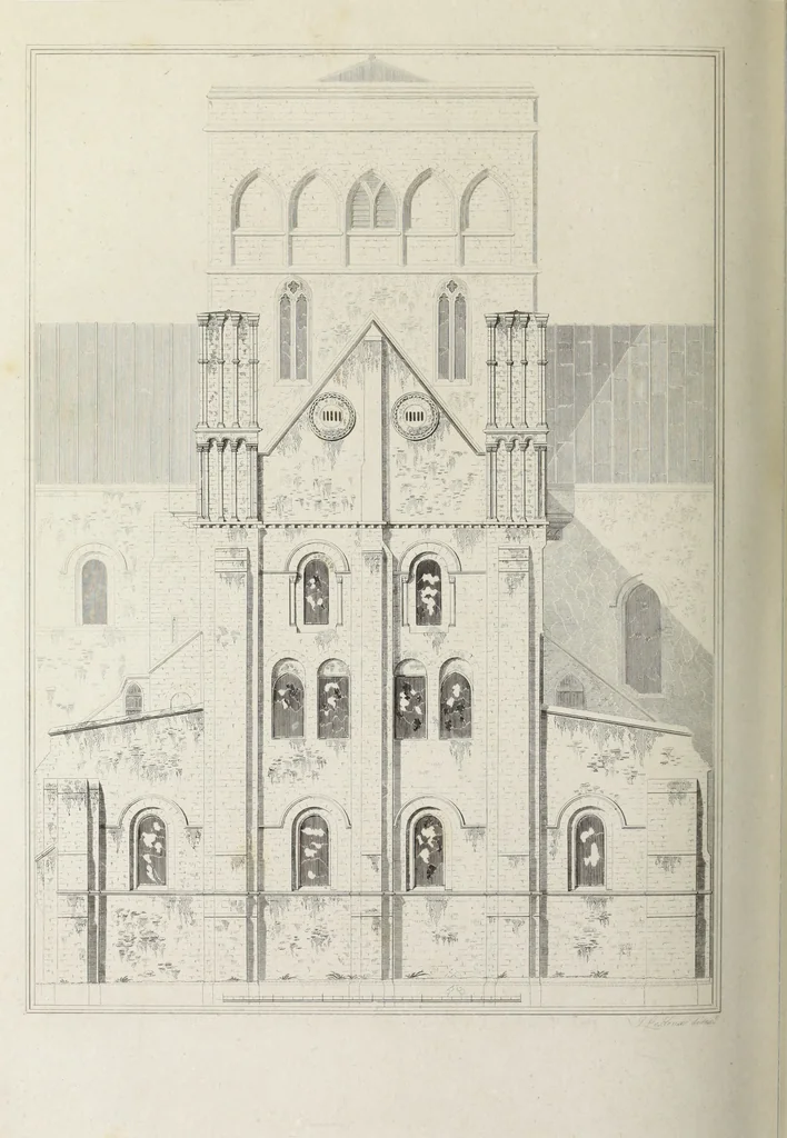 An illustration from The architectural antiquities of Great Britain, represented and illustrated in a series of views, elevations, plans, sections, and details, of various ancient English edifices : with historical and descriptive accounts of each, 1807, leaf 415
