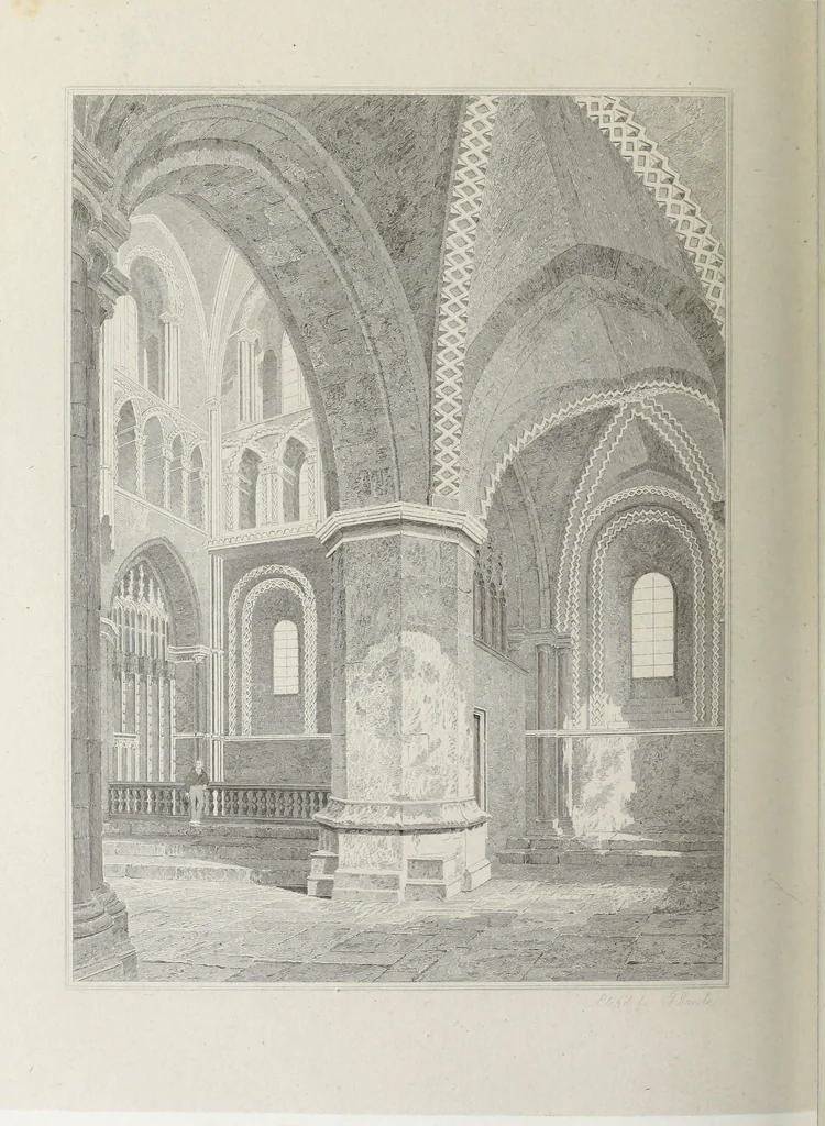 An illustration from The architectural antiquities of Great Britain, represented and illustrated in a series of views, elevations, plans, sections, and details, of various ancient English edifices : with historical and descriptive accounts of each, 1807, leaf 427