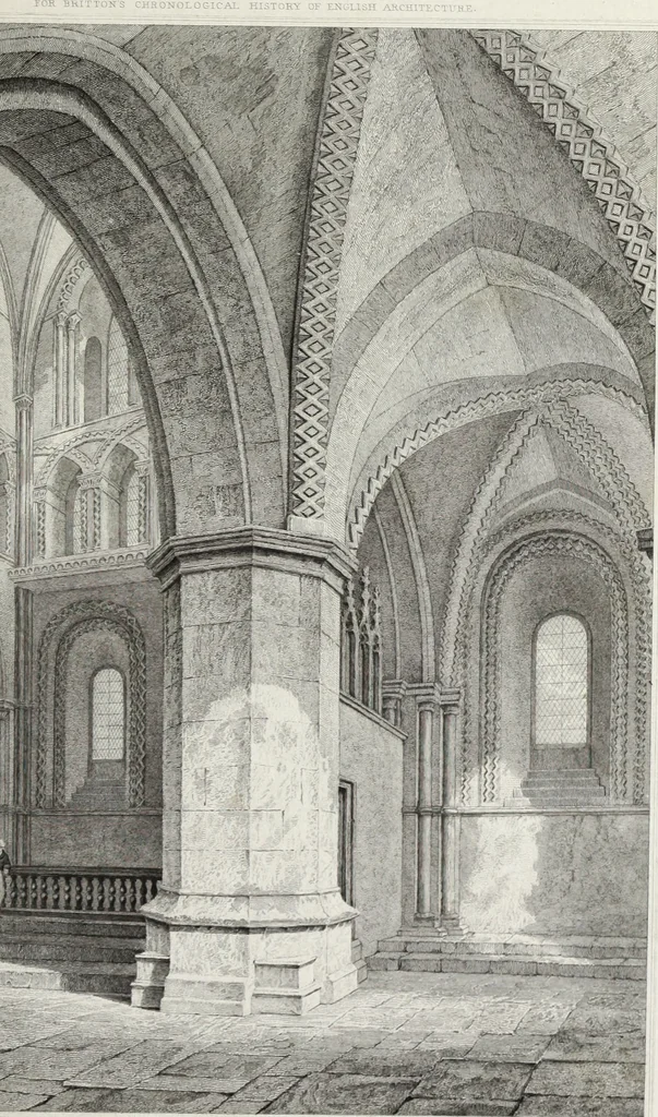 An illustration from The architectural antiquities of Great Britain, represented and illustrated in a series of views, elevations, plans, sections, and details, of various ancient English edifices : with historical and descriptive accounts of each, 1807, leaf 430