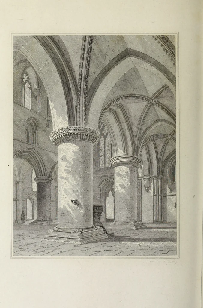An illustration from The architectural antiquities of Great Britain, represented and illustrated in a series of views, elevations, plans, sections, and details, of various ancient English edifices : with historical and descriptive accounts of each, 1807, leaf 437
