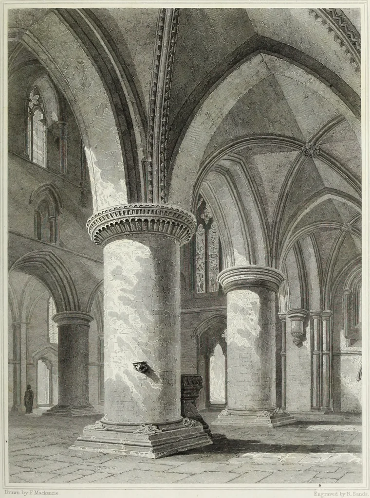 An illustration from The architectural antiquities of Great Britain, represented and illustrated in a series of views, elevations, plans, sections, and details, of various ancient English edifices : with historical and descriptive accounts of each, 1807, leaf 440
