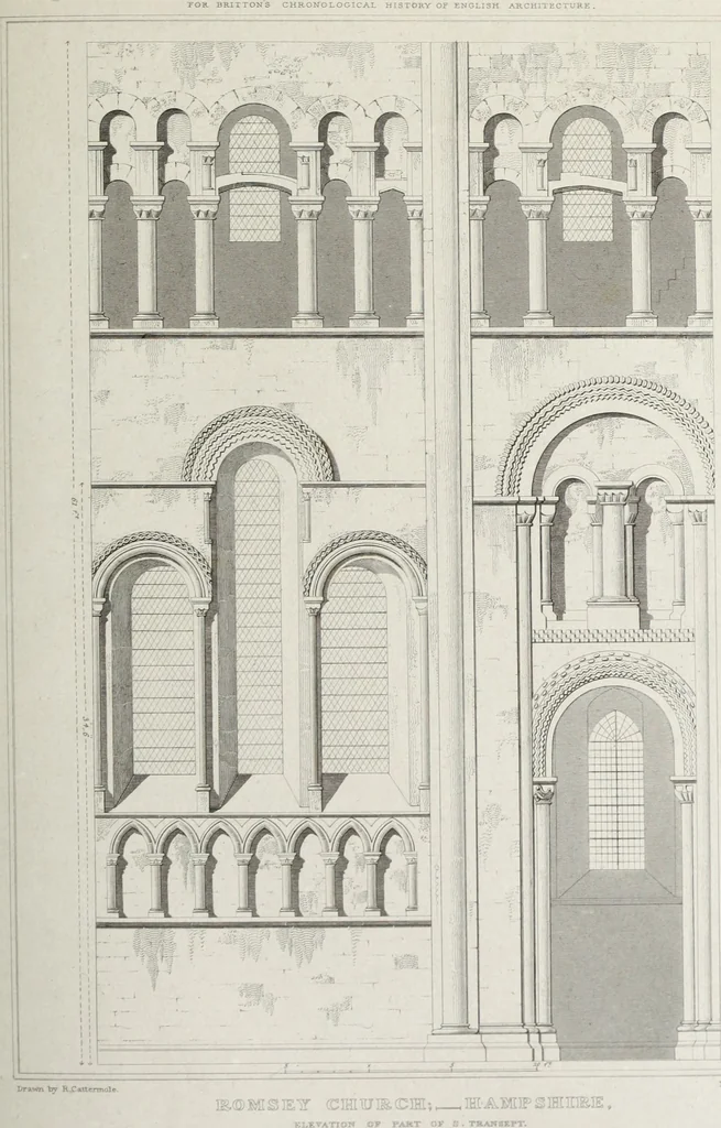 An illustration from The architectural antiquities of Great Britain, represented and illustrated in a series of views, elevations, plans, sections, and details, of various ancient English edifices : with historical and descriptive accounts of each, 1807, leaf 448
