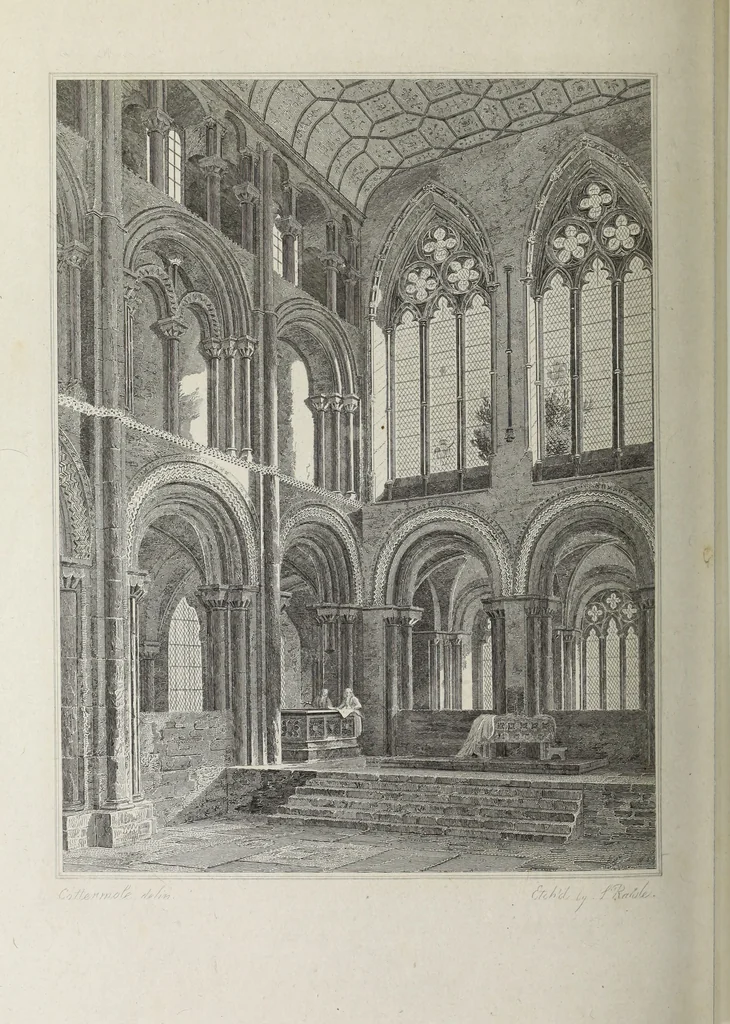 An illustration from The architectural antiquities of Great Britain, represented and illustrated in a series of views, elevations, plans, sections, and details, of various ancient English edifices : with historical and descriptive accounts of each, 1807, leaf 451