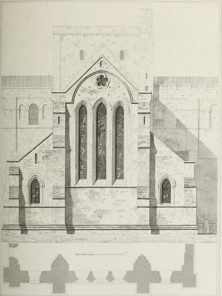 An illustration from The architectural antiquities of Great Britain, represented and illustrated in a series of views, elevations, plans, sections, and details, of various ancient English edifices : with historical and descriptive accounts of each, 1807, leaf 458