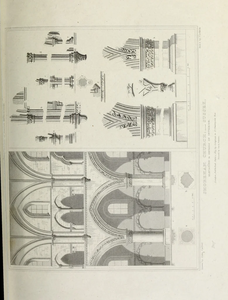 An illustration from The architectural antiquities of Great Britain, represented and illustrated in a series of views, elevations, plans, sections, and details, of various ancient English edifices : with historical and descriptive accounts of each, 1807, leaf 460