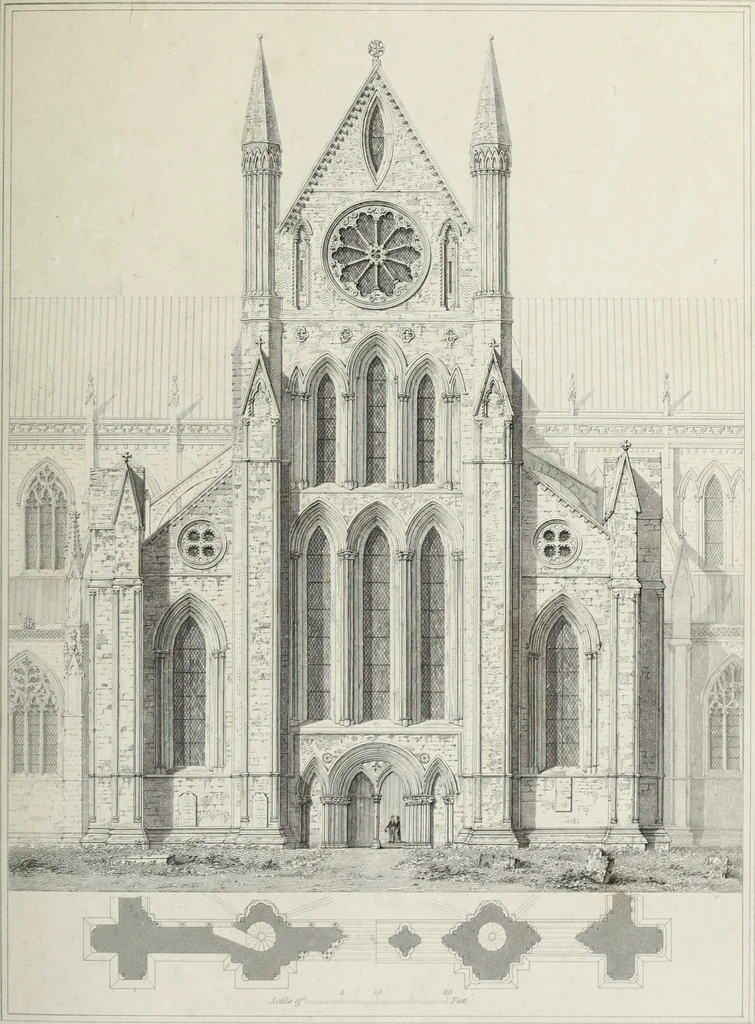 An illustration from The architectural antiquities of Great Britain, represented and illustrated in a series of views, elevations, plans, sections, and details, of various ancient English edifices : with historical and descriptive accounts of each, 1807, leaf 462