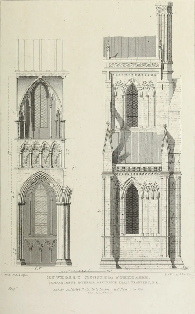An illustration from The architectural antiquities of Great Britain, represented and illustrated in a series of views, elevations, plans, sections, and details, of various ancient English edifices : with historical and descriptive accounts of each, 1807, leaf 464