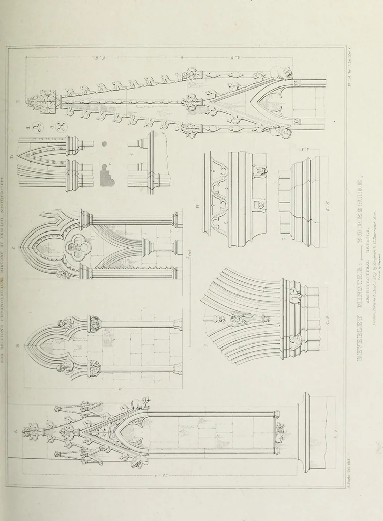 An illustration from The architectural antiquities of Great Britain, represented and illustrated in a series of views, elevations, plans, sections, and details, of various ancient English edifices : with historical and descriptive accounts of each, 1807, leaf 466