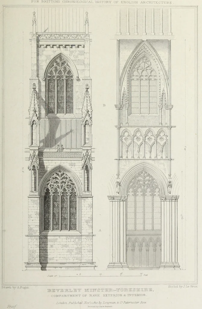 An illustration from The architectural antiquities of Great Britain, represented and illustrated in a series of views, elevations, plans, sections, and details, of various ancient English edifices : with historical and descriptive accounts of each, 1807, leaf 468