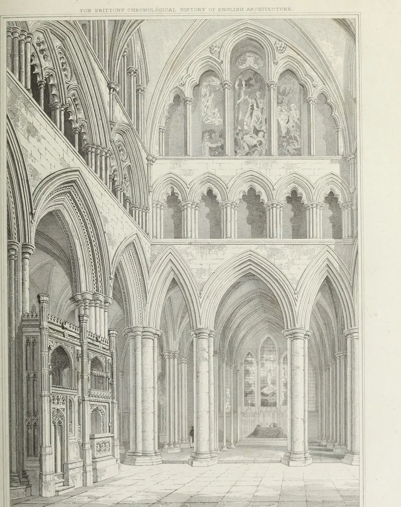 An illustration from The architectural antiquities of Great Britain, represented and illustrated in a series of views, elevations, plans, sections, and details, of various ancient English edifices : with historical and descriptive accounts of each, 1807, leaf 472