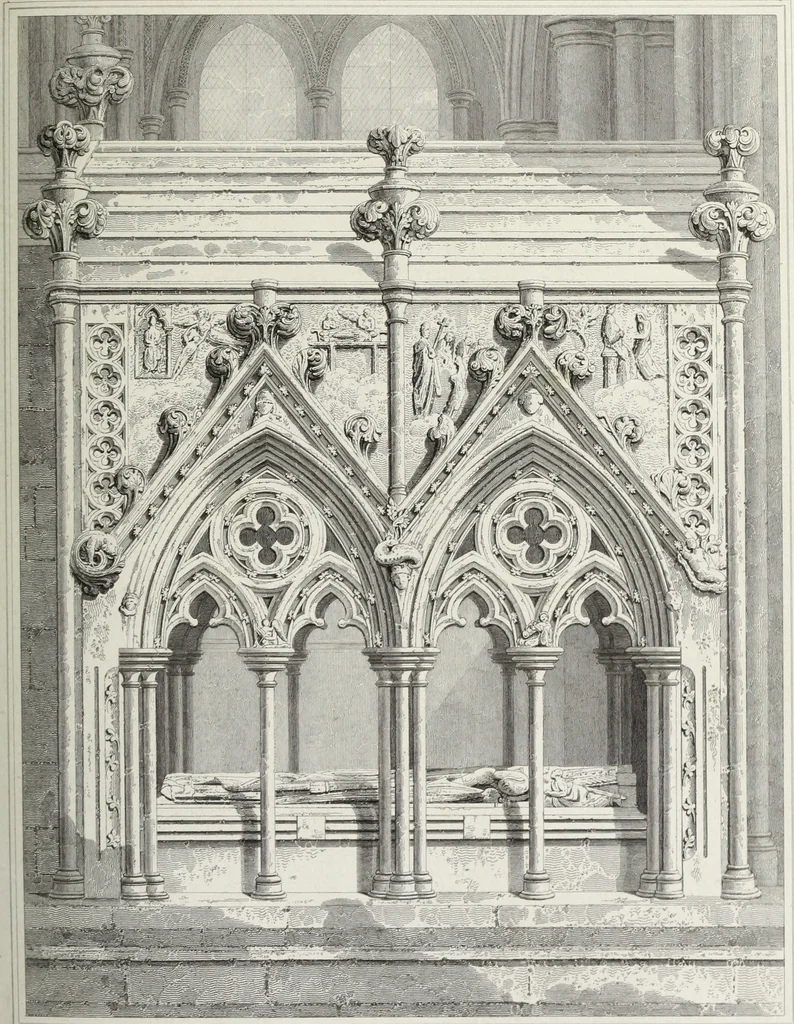An illustration from The architectural antiquities of Great Britain, represented and illustrated in a series of views, elevations, plans, sections, and details, of various ancient English edifices : with historical and descriptive accounts of each, 1807, leaf 476