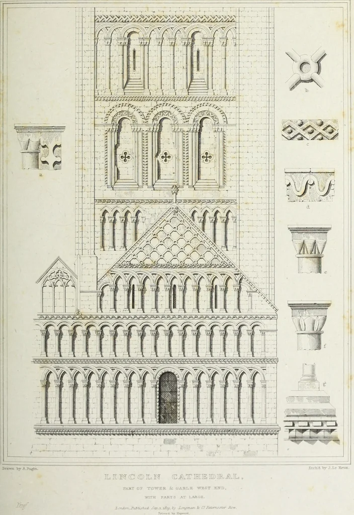 An illustration from The architectural antiquities of Great Britain, represented and illustrated in a series of views, elevations, plans, sections, and details, of various ancient English edifices : with historical and descriptive accounts of each, 1807, leaf 480