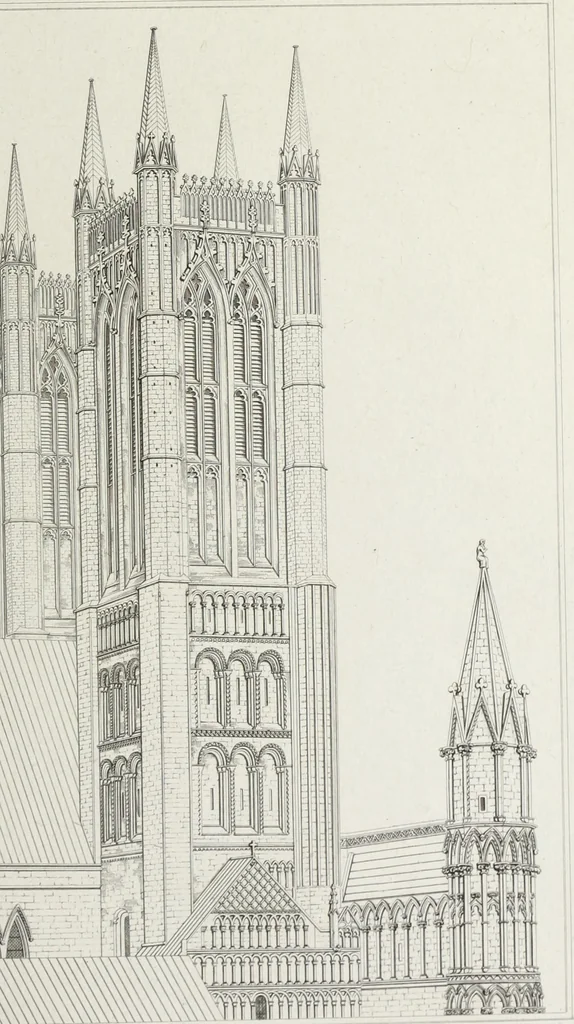 An illustration from The architectural antiquities of Great Britain, represented and illustrated in a series of views, elevations, plans, sections, and details, of various ancient English edifices : with historical and descriptive accounts of each, 1807, leaf 482