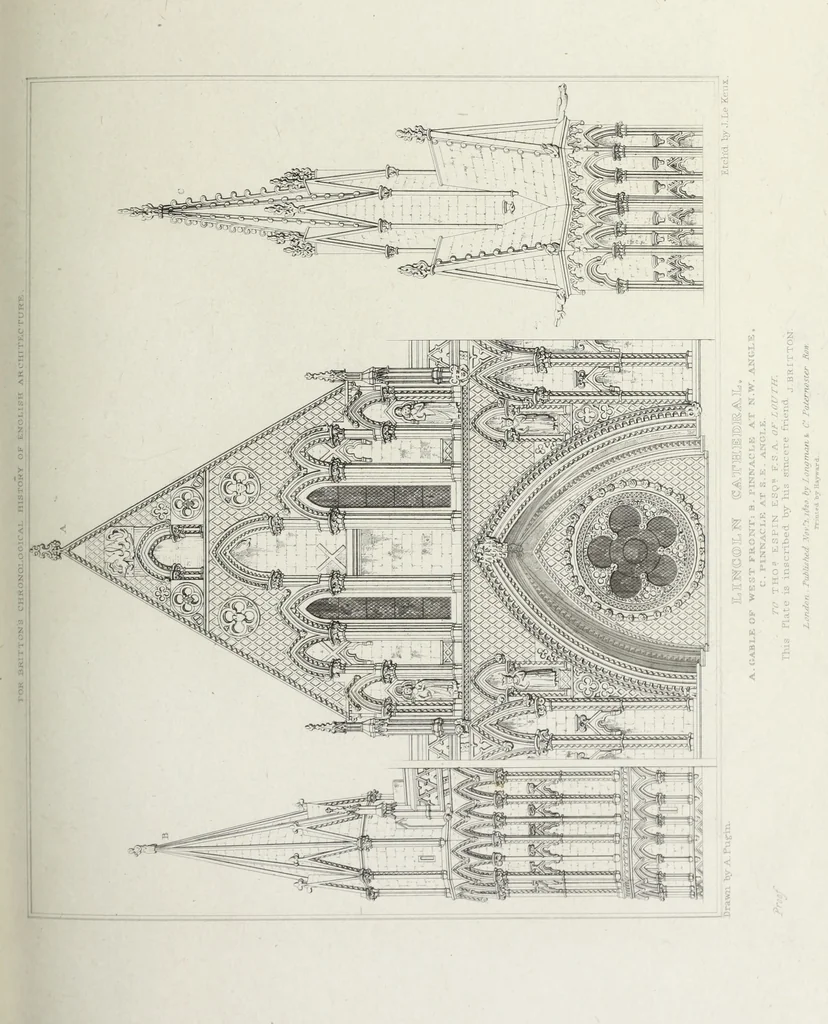An illustration from The architectural antiquities of Great Britain, represented and illustrated in a series of views, elevations, plans, sections, and details, of various ancient English edifices : with historical and descriptive accounts of each, 1807, leaf 484