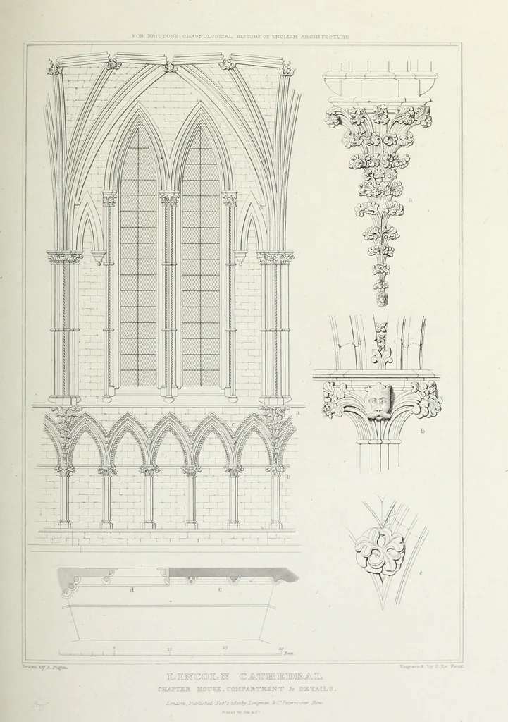 An illustration from The architectural antiquities of Great Britain, represented and illustrated in a series of views, elevations, plans, sections, and details, of various ancient English edifices : with historical and descriptive accounts of each, 1807, leaf 488