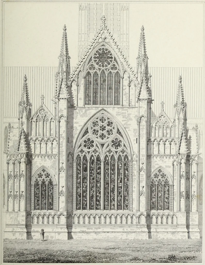 An illustration from The architectural antiquities of Great Britain, represented and illustrated in a series of views, elevations, plans, sections, and details, of various ancient English edifices : with historical and descriptive accounts of each, 1807, leaf 494