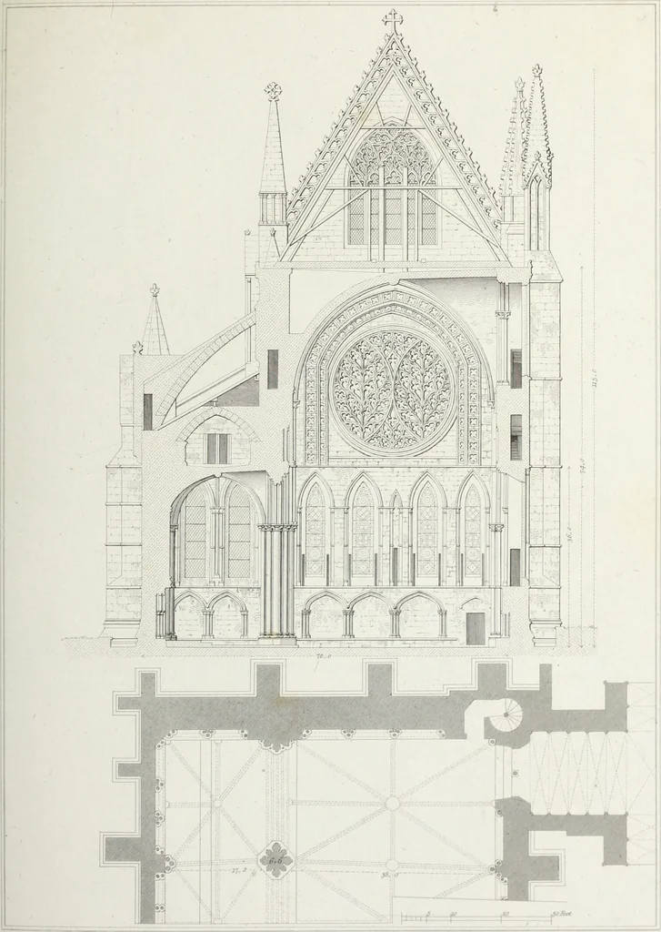 An illustration from The architectural antiquities of Great Britain, represented and illustrated in a series of views, elevations, plans, sections, and details, of various ancient English edifices : with historical and descriptive accounts of each, 1807, leaf 498