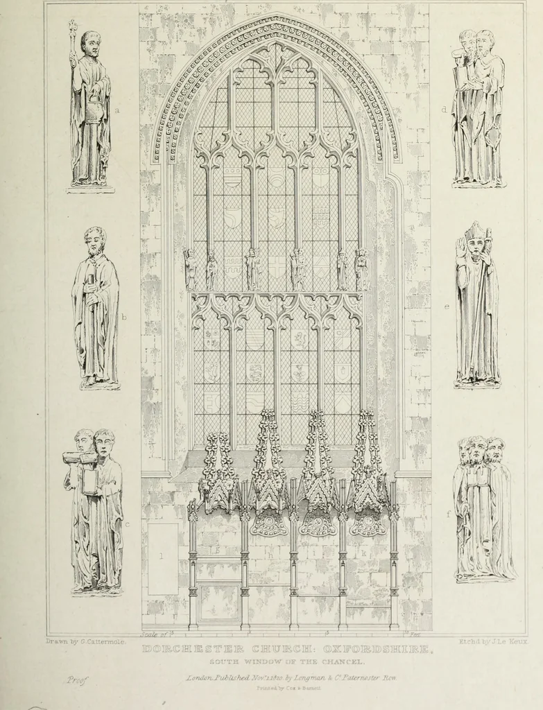An illustration from The architectural antiquities of Great Britain, represented and illustrated in a series of views, elevations, plans, sections, and details, of various ancient English edifices : with historical and descriptive accounts of each, 1807, leaf 502