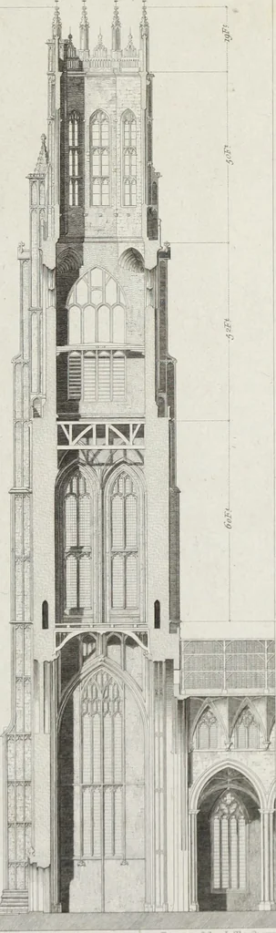 An illustration from The architectural antiquities of Great Britain, represented and illustrated in a series of views, elevations, plans, sections, and details, of various ancient English edifices : with historical and descriptive accounts of each, 1807, leaf 510
