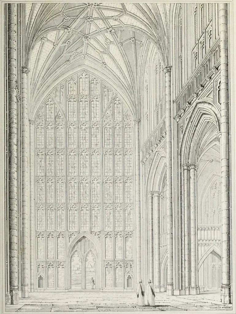 An illustration from The architectural antiquities of Great Britain, represented and illustrated in a series of views, elevations, plans, sections, and details, of various ancient English edifices : with historical and descriptive accounts of each, 1807, leaf 514