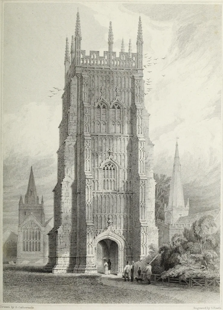 An illustration from The architectural antiquities of Great Britain, represented and illustrated in a series of views, elevations, plans, sections, and details, of various ancient English edifices : with historical and descriptive accounts of each, 1807, leaf 518