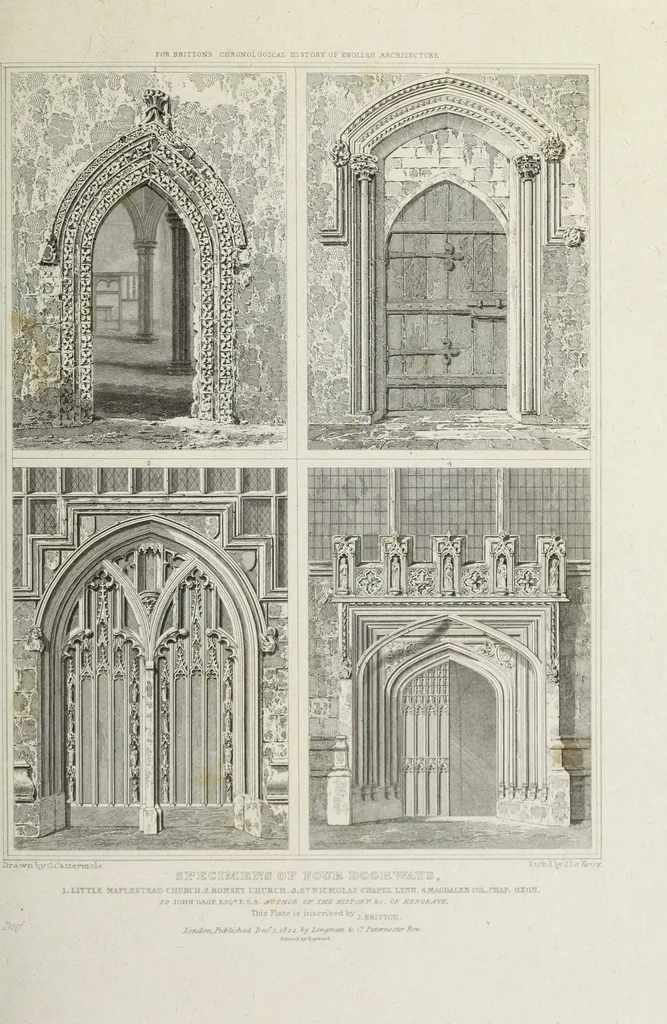 An illustration from The architectural antiquities of Great Britain, represented and illustrated in a series of views, elevations, plans, sections, and details, of various ancient English edifices : with historical and descriptive accounts of each, 1807, leaf 524