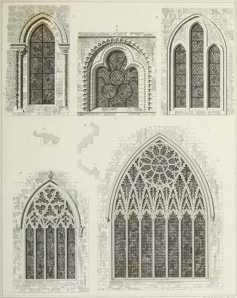 An illustration from The architectural antiquities of Great Britain, represented and illustrated in a series of views, elevations, plans, sections, and details, of various ancient English edifices : with historical and descriptive accounts of each, 1807, leaf 526